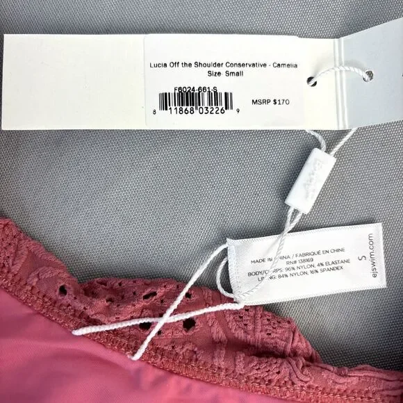 New Pink Swimsuit One Piece Lucia Ruffle Off Shoulder Side Tie Lined S-XL $170 - Picture 15 of 16